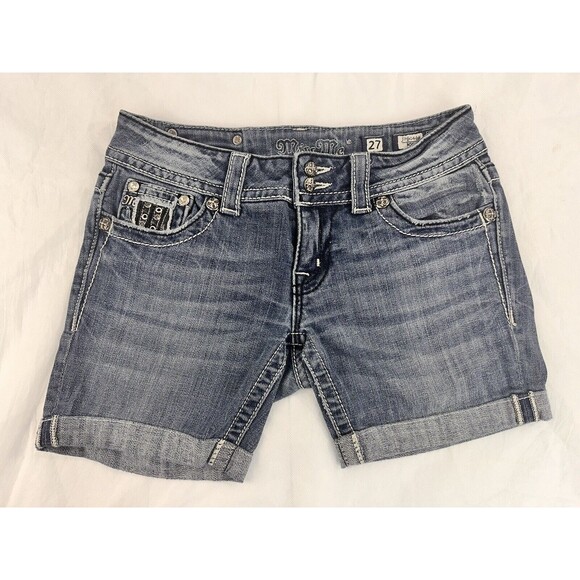 MISS ME WOMEN'S JEAN SHORTS JP6046B BOOT SIZE 27 BERMUDA STUDDED - Picture 1 of 13